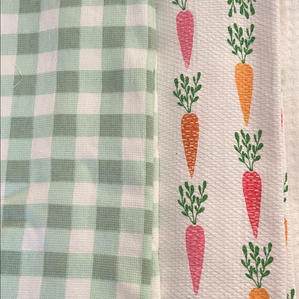 Easter Bunny & Carrot Kitchen Towels - Green, White, Pink Bundle of 11 towels - Picture 2 of 9